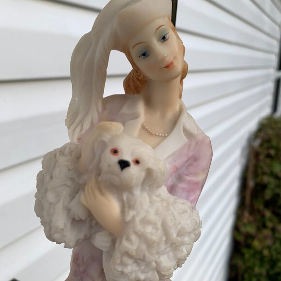 The CROSA Collection Table Lamp Lady with White Dog Beaded Shade Art Deco Style - Picture 11 of 13